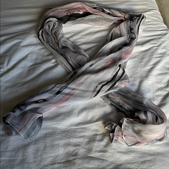 Accessories - 100% Silk Lightweight Sheer Abstract Black Grey Pink Brushstrokes Size 72X22”